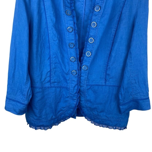 Multiples | Royal Blue Ruffle Linen Open Blazer - Picture 4 of 7